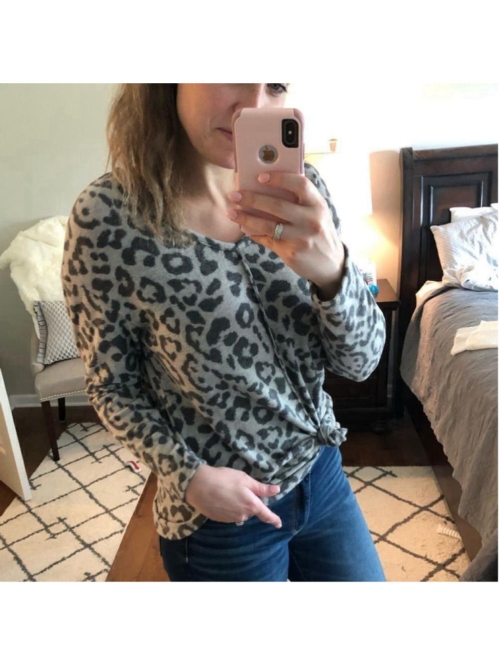 Como Blu Blue-Gray Leopard Print Sweater - Super Soft Knit - Size Medium - Picture 2 of 13